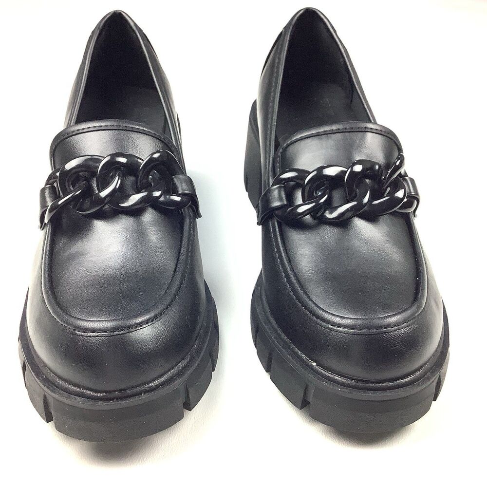 Madden NYC Shoes Women's 7.5 Loafers Black Chunky Lug Heels Platform Y2K Grunge - Picture 2 of 12